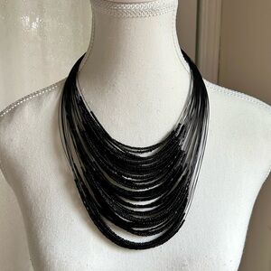 Chic Black Multi-Strand Beaded Necklace